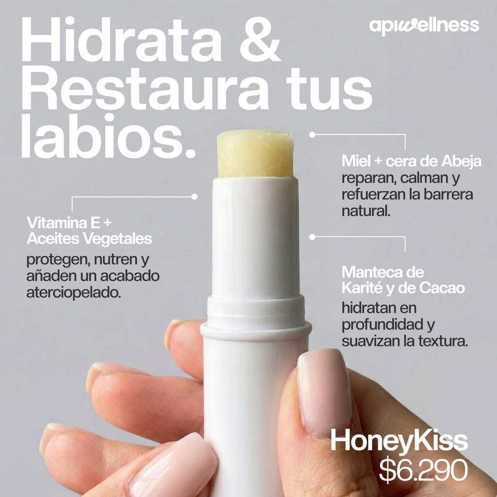 Labial HoneyKiss de miel 6 g, bálsamo labial natural con miel, cera de abeja y karité | Apiwellness Apihuel