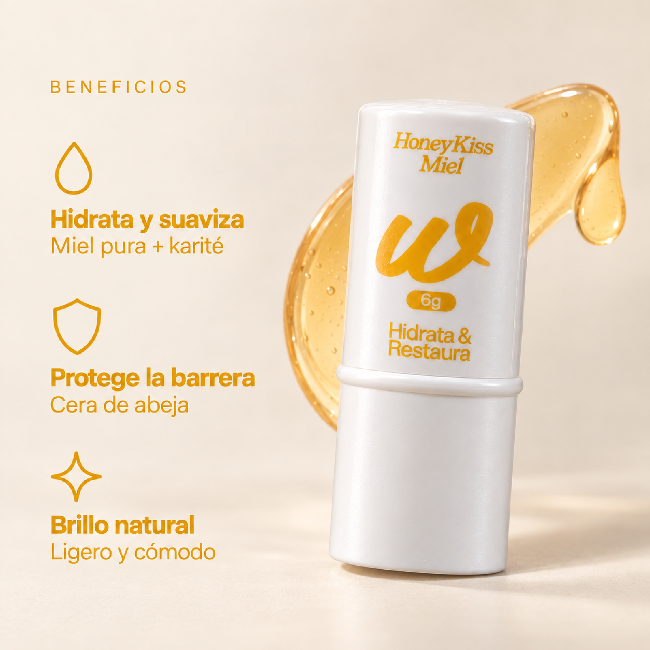 LABIAL HONEYKISS MIEL — Hidrata & Restaura . 6g