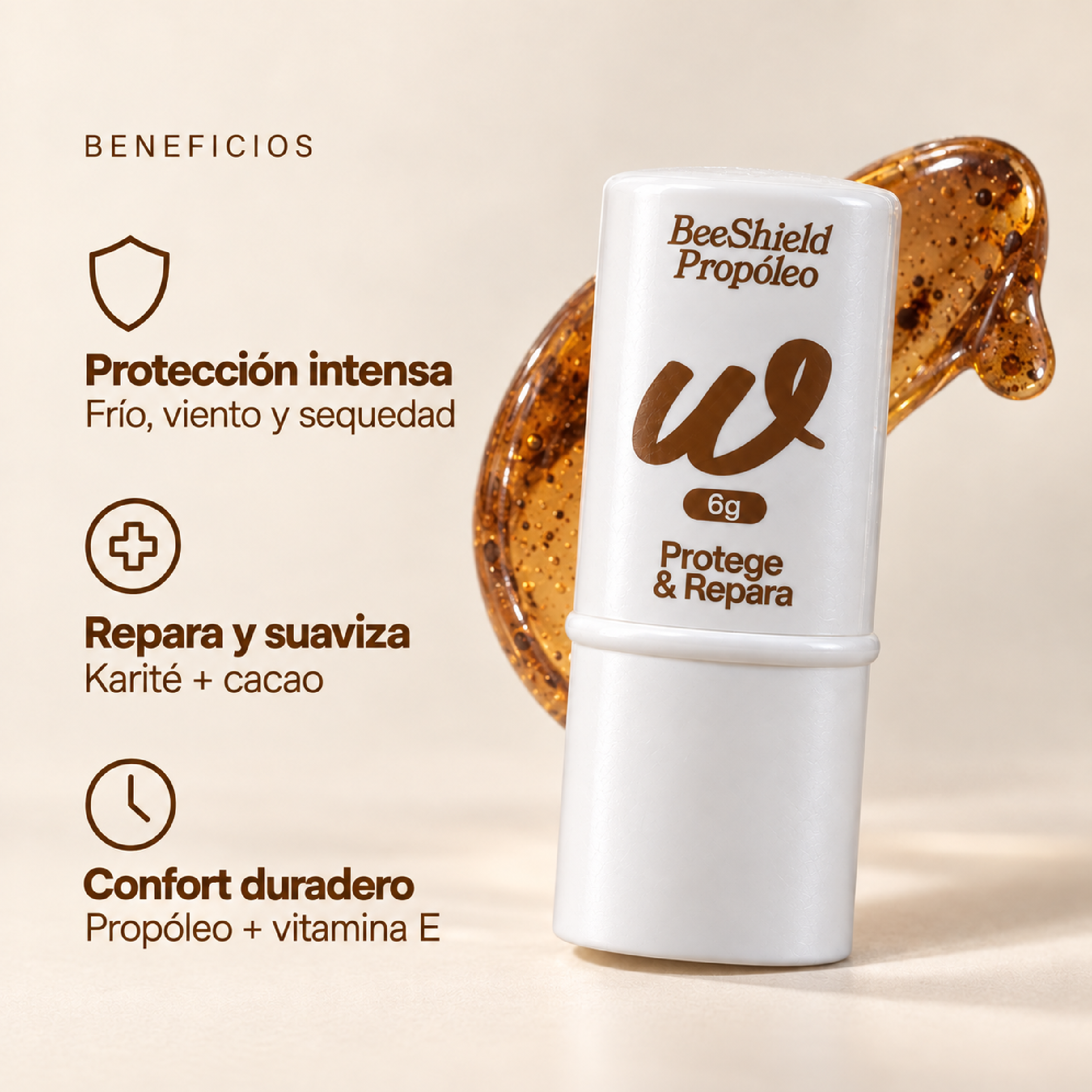 LABIAL BEESHIELD PROPÓLEO — Protege & Repara. 6g